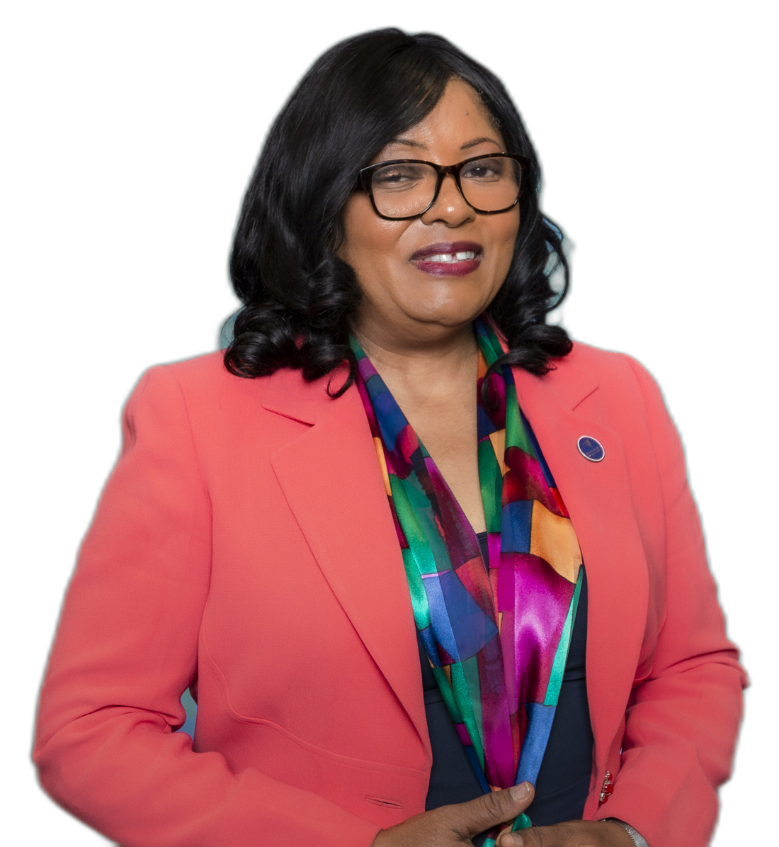 Dawn Kirk in coral blazer, Maxwell Leadership Certified Independent Executive Director